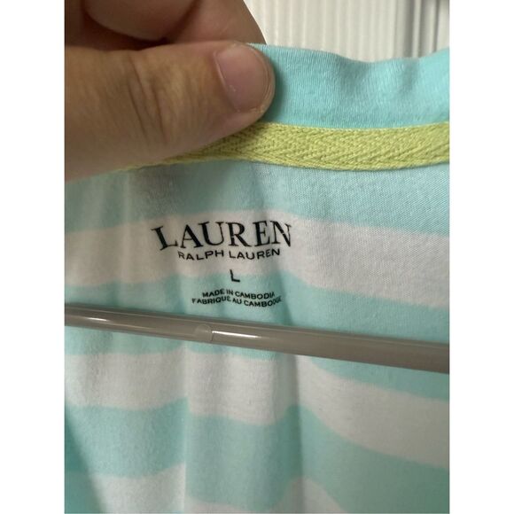 Ralph Lauren Nightgown Blue White Stripe Short Sleeve Embroidered - Picture 2 of 3